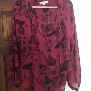 Loft Magenta Butterfly Blouse